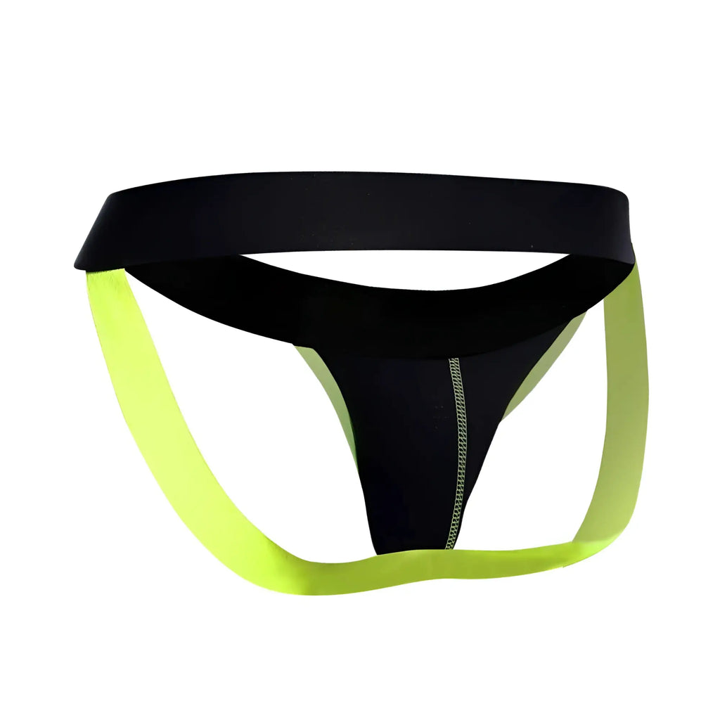 Black and neon green maleBasics neon jock athletic briefs with central zipper detail for active wear