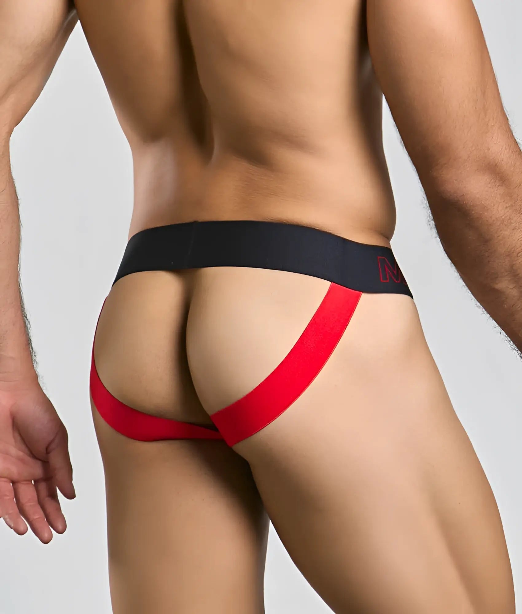 Malebasics neon jock new colors red and black athletic briefs with bold red side panel design for men