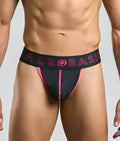 Black and pink male basics neon thong with bold ale basic logo waistband designed for athletic wear