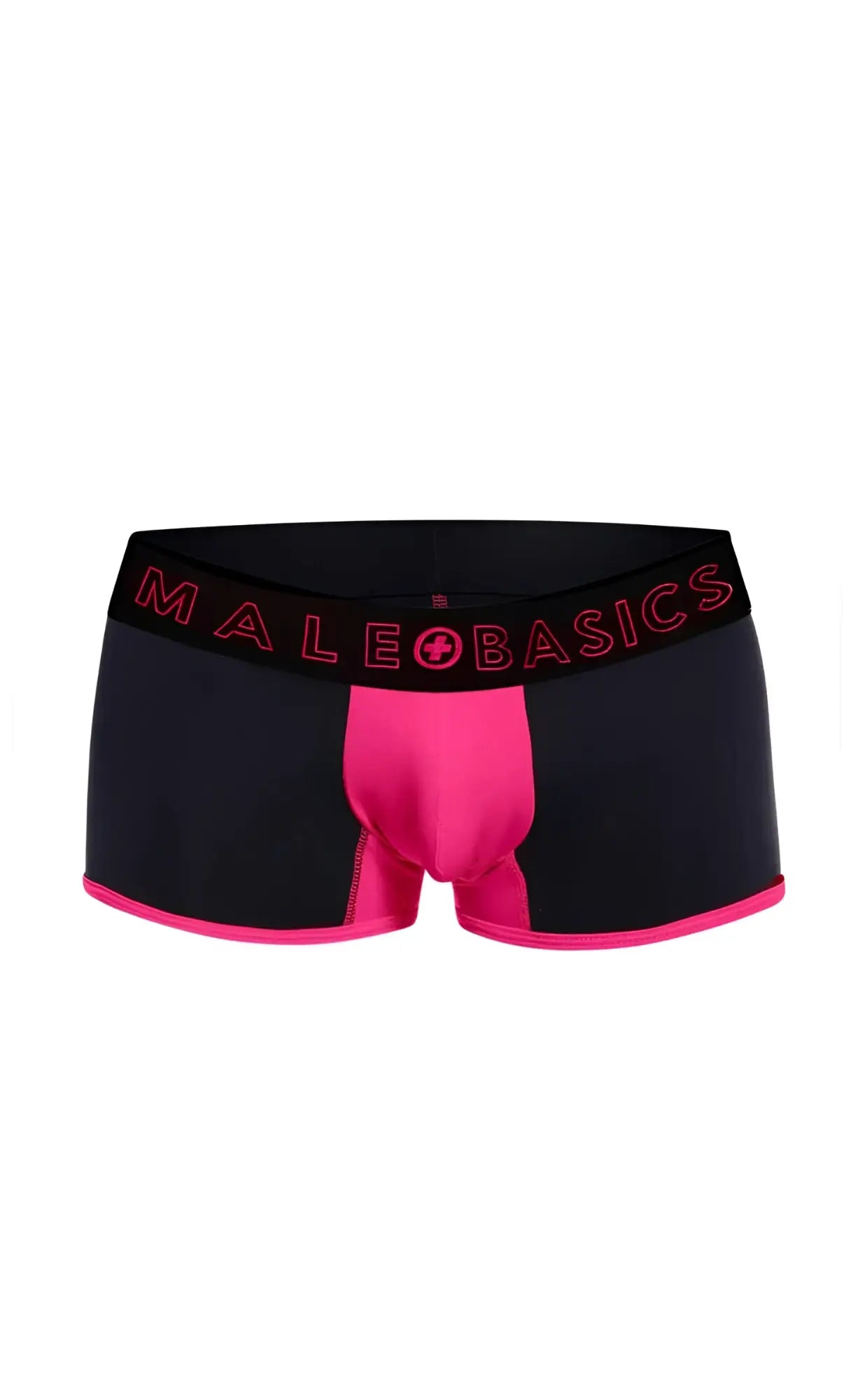 Malebasics neon trunk boxer briefs in black and bright pink with bold color-block design for comfortable everyday wear