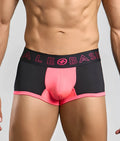 Male basics neon trunk black and pink athletic briefs with mesh fabric and bold pink ale basics waistband branding
