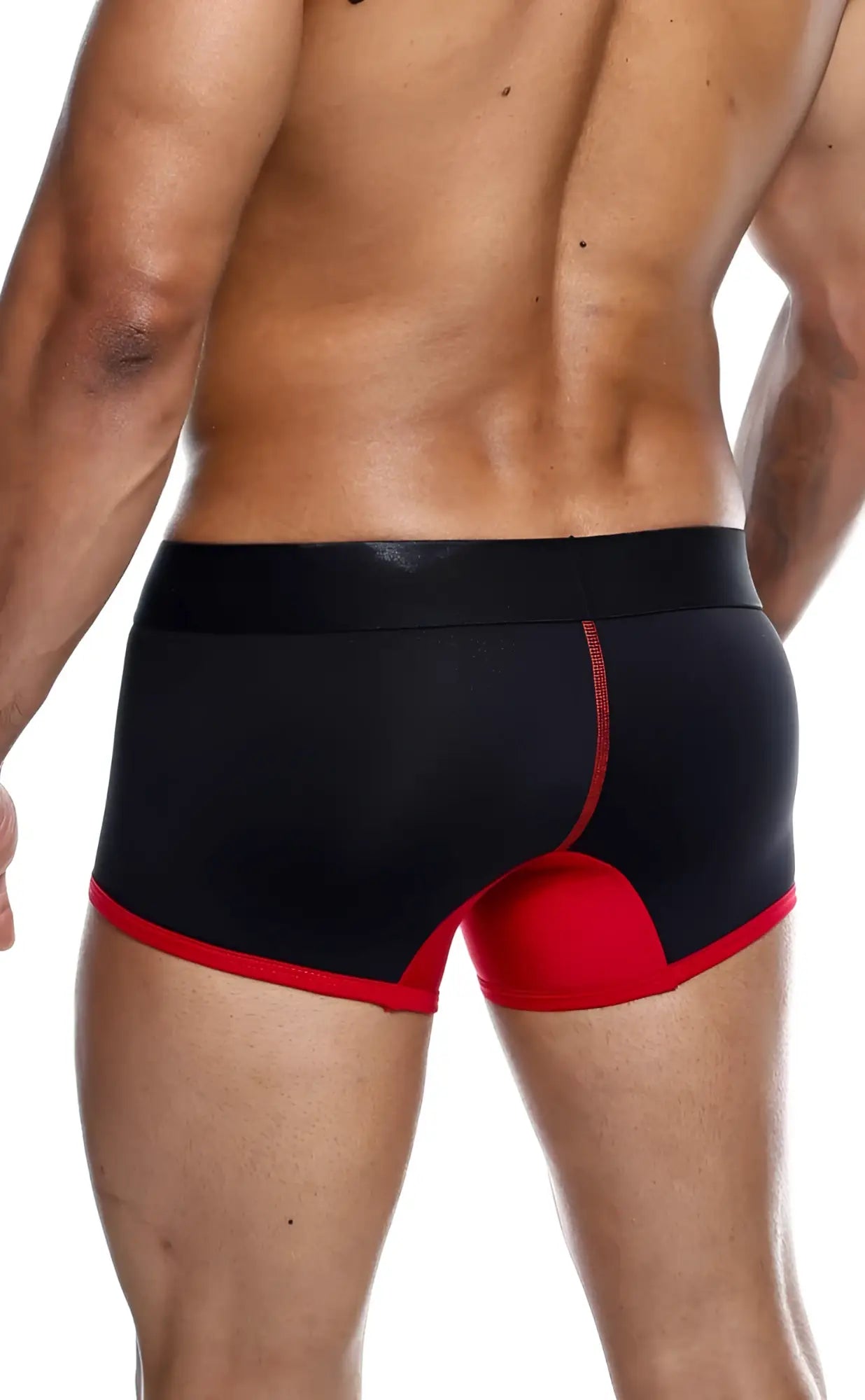 MaleBasics Neon Trunk black and red athletic briefs with sleek form-fitting design for active wear