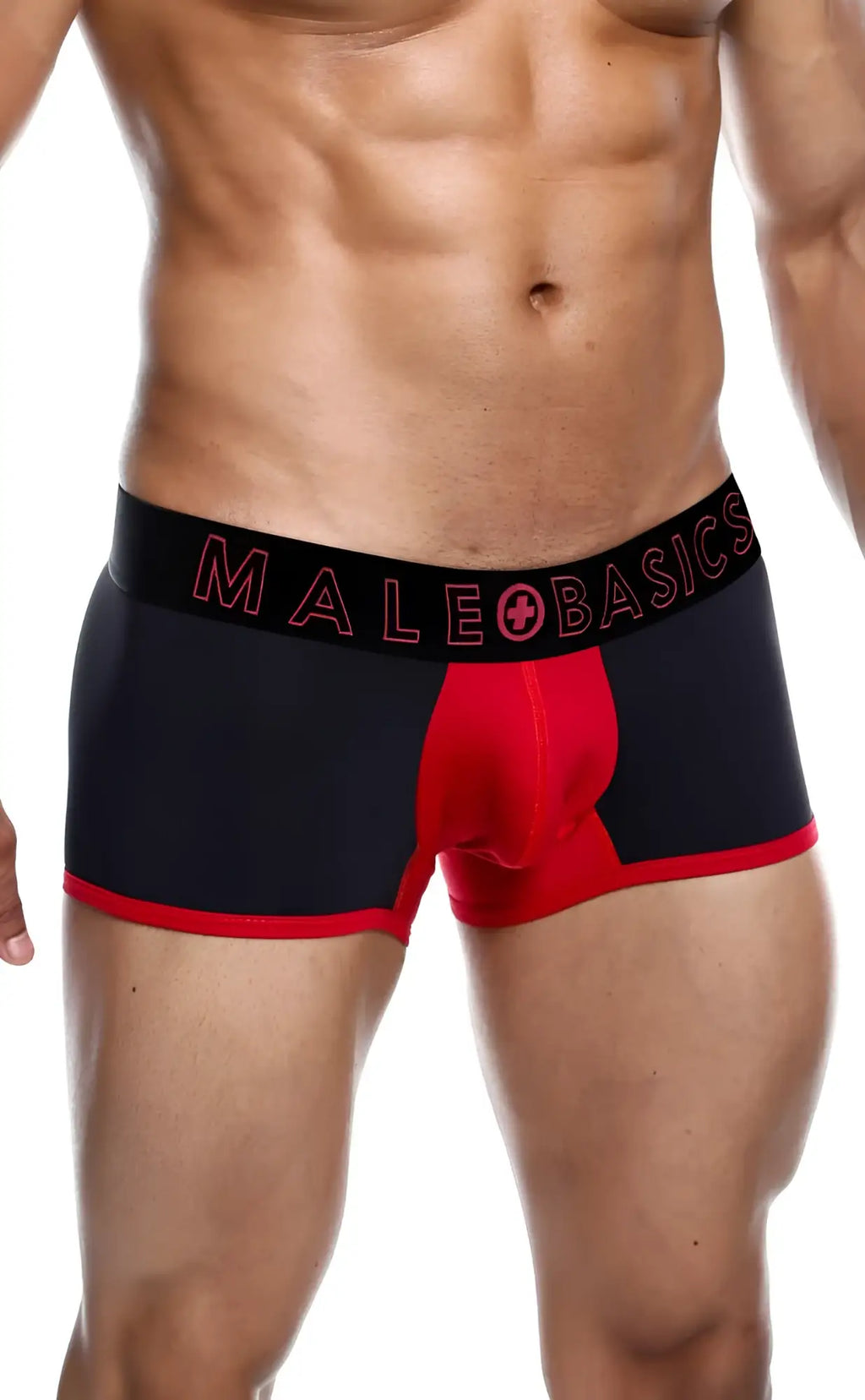 Malebasics neon trunk boxer briefs in black and red with bold contrasting design and comfortable stretch fabric
