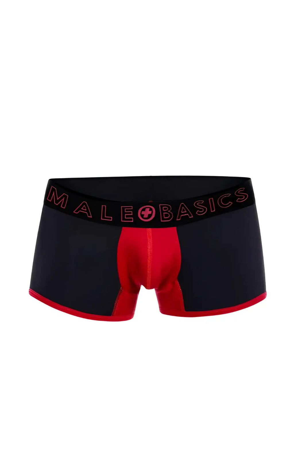 Malebasics neon trunk black and red boxer briefs with bold contrast design in breathable stretch fabric
