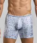 Malebasics new hipster boxer brief spider white with black geometric lines and basics male branded waistband