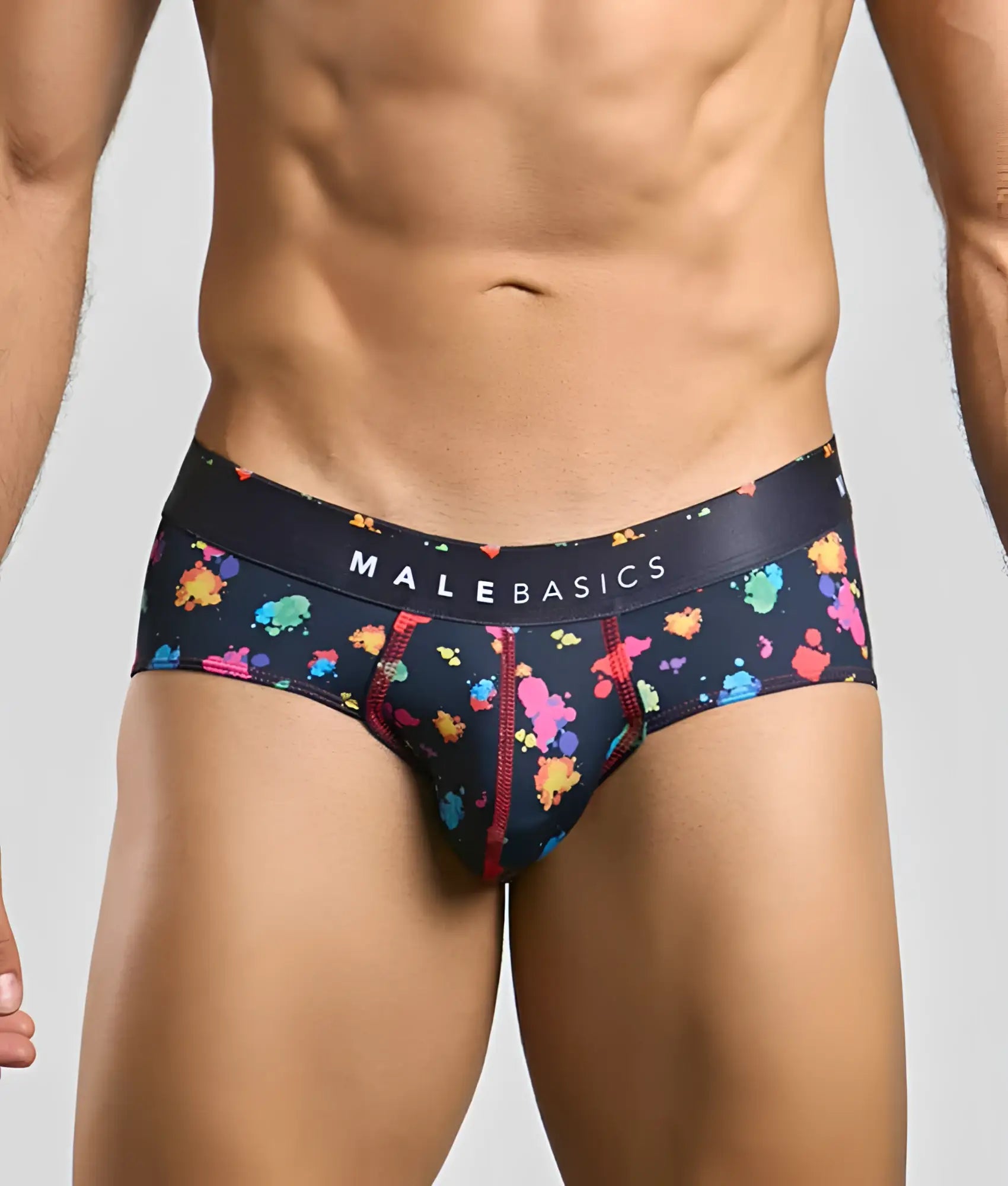 Malebasics new hipster brief black splash with a black base and colorful paint splatter pattern for men