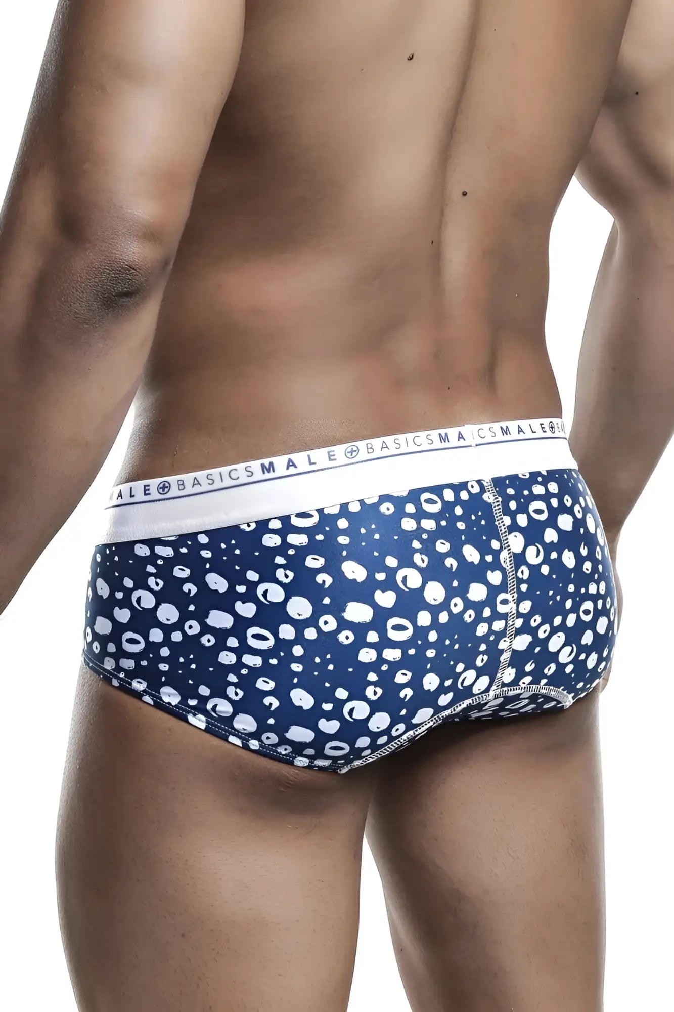 Malebasics new hipster brief paros in blue and white patterned fabric with abstract dot design for comfortable wear