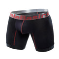 Black mesh malebasics performance titanium +fit boxer briefs with red stitching and gray waistband front view