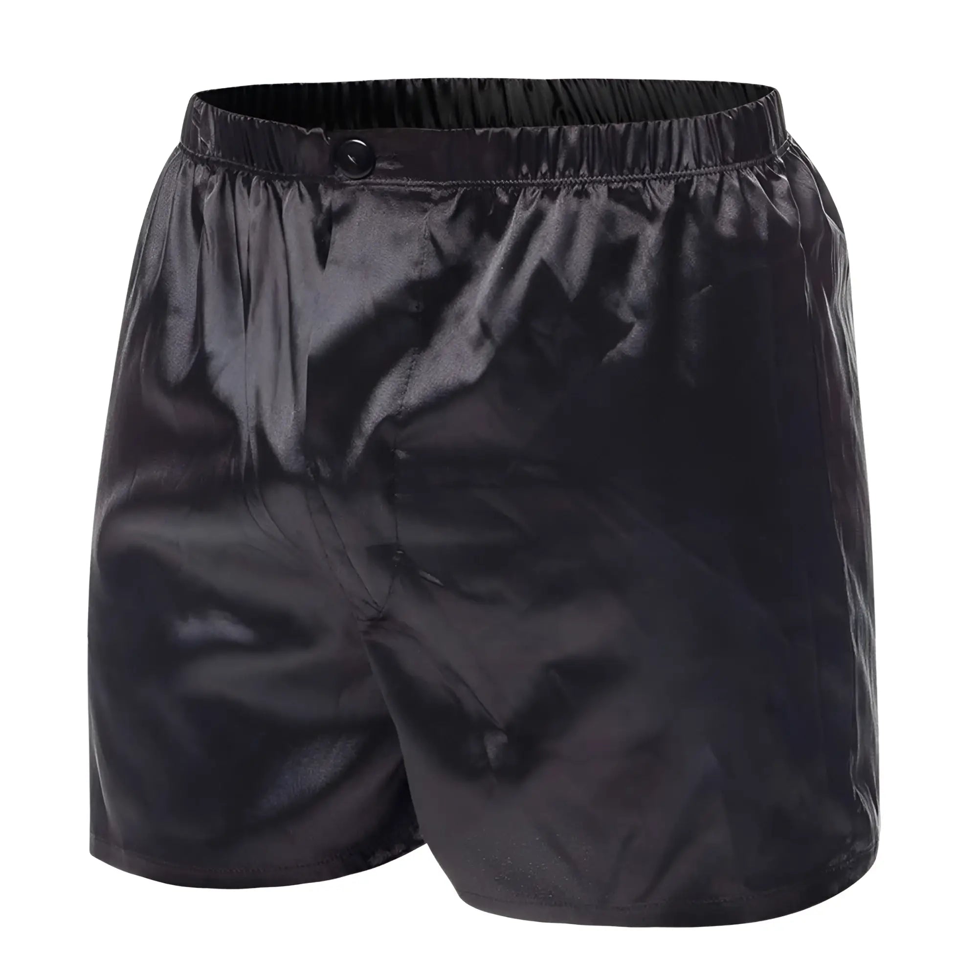 Malebasics shorts satin black satin boxer shorts with elastic waistband and single button closure