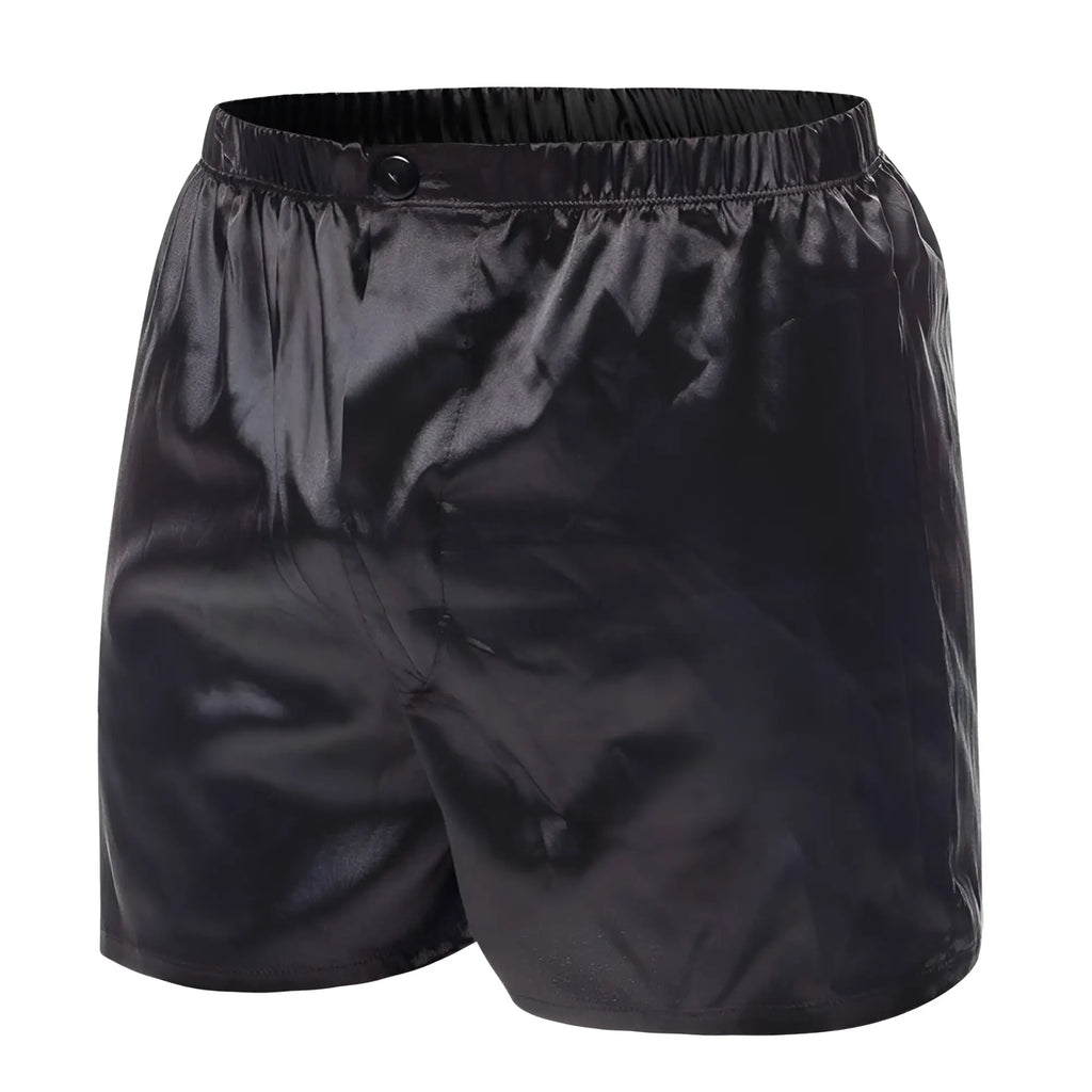 Malebasics shorts satin black satin boxer shorts with elastic waistband and single button closure