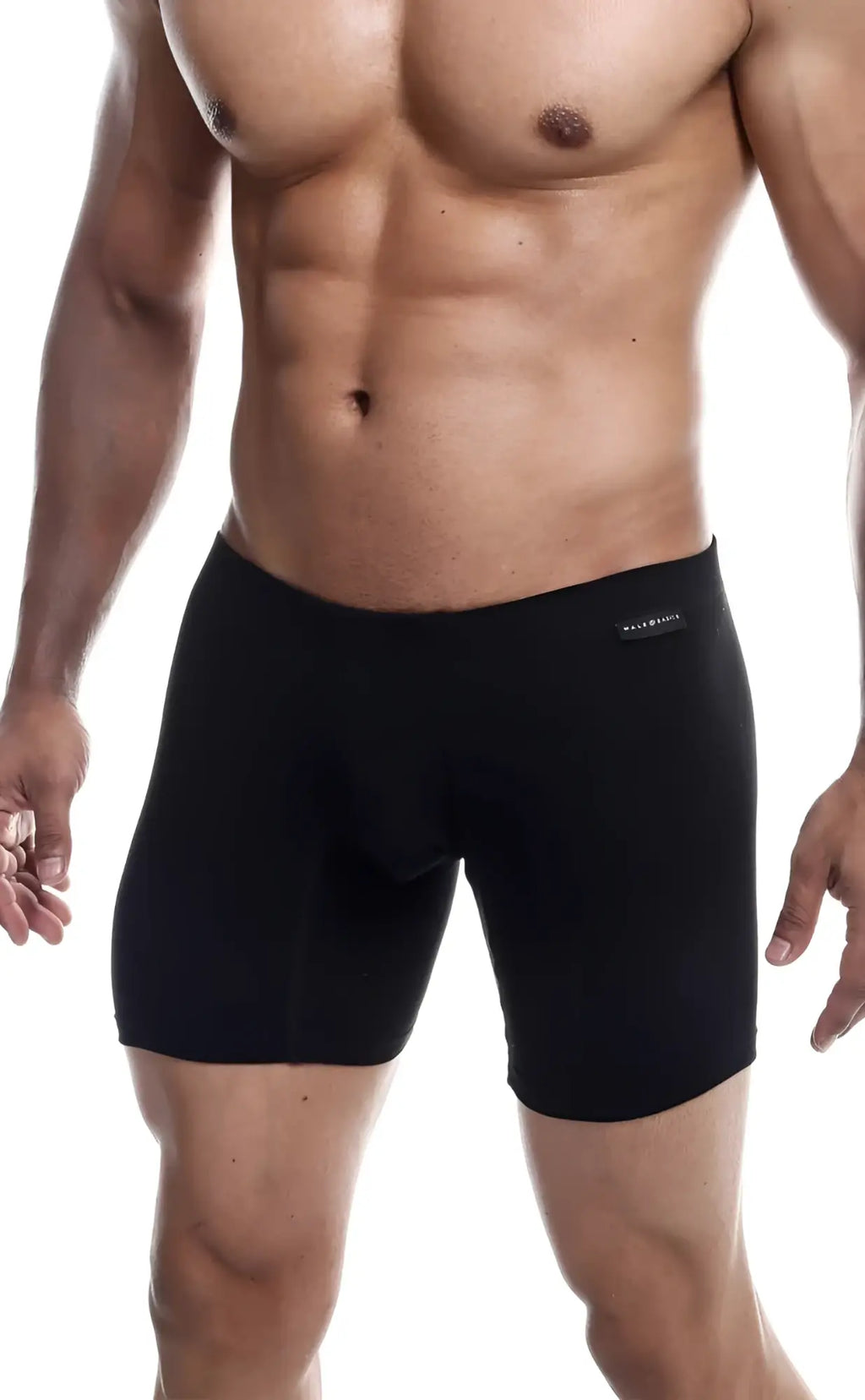 MaleBasics silver plus boxer brief in black with smooth form-fitting fabric and subtle brand tag on waistband