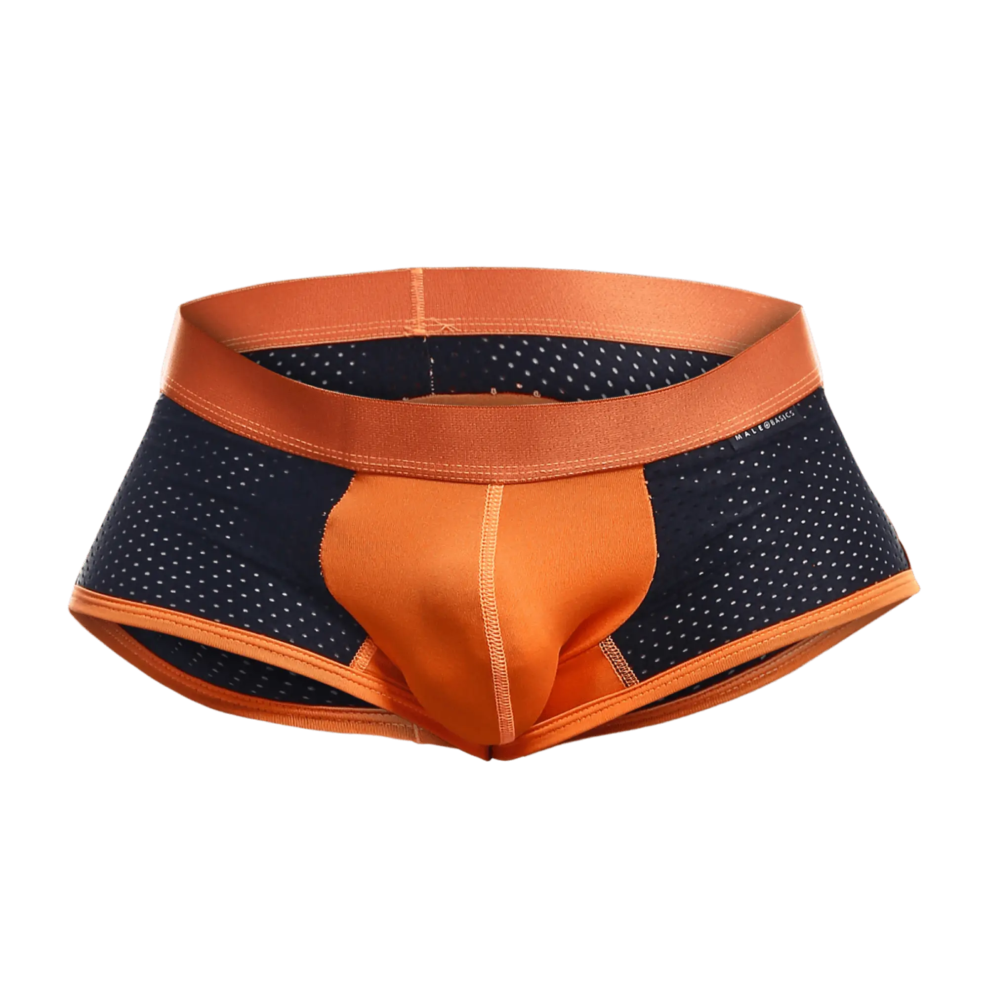 Malebasics spot new sexier trunk pink athletic briefs with orange and navy blue perforated sides and orange waistband