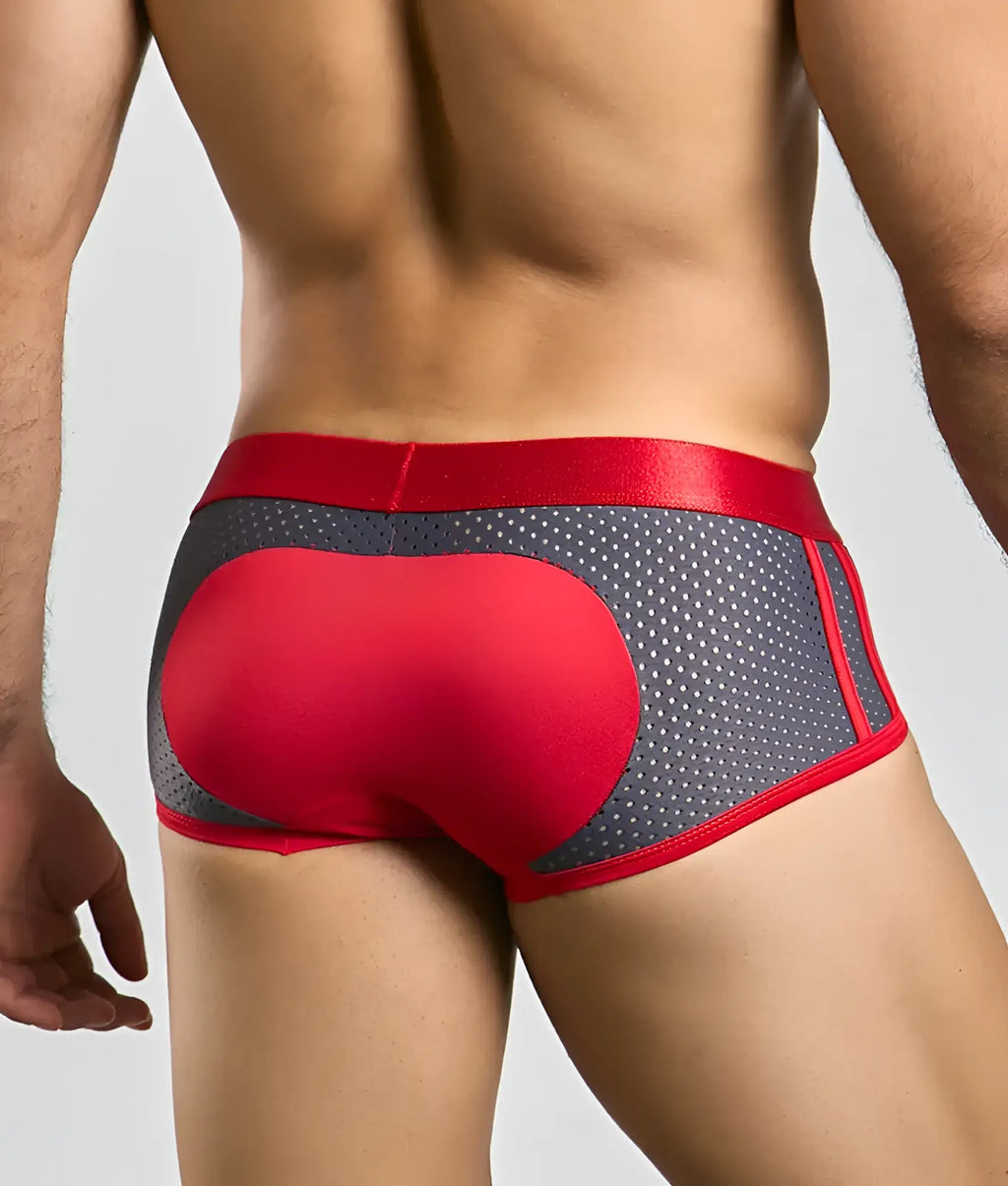 Malebasics spot new sexier trunk pink red and gray athletic briefs with perforated mesh design and bold red trim