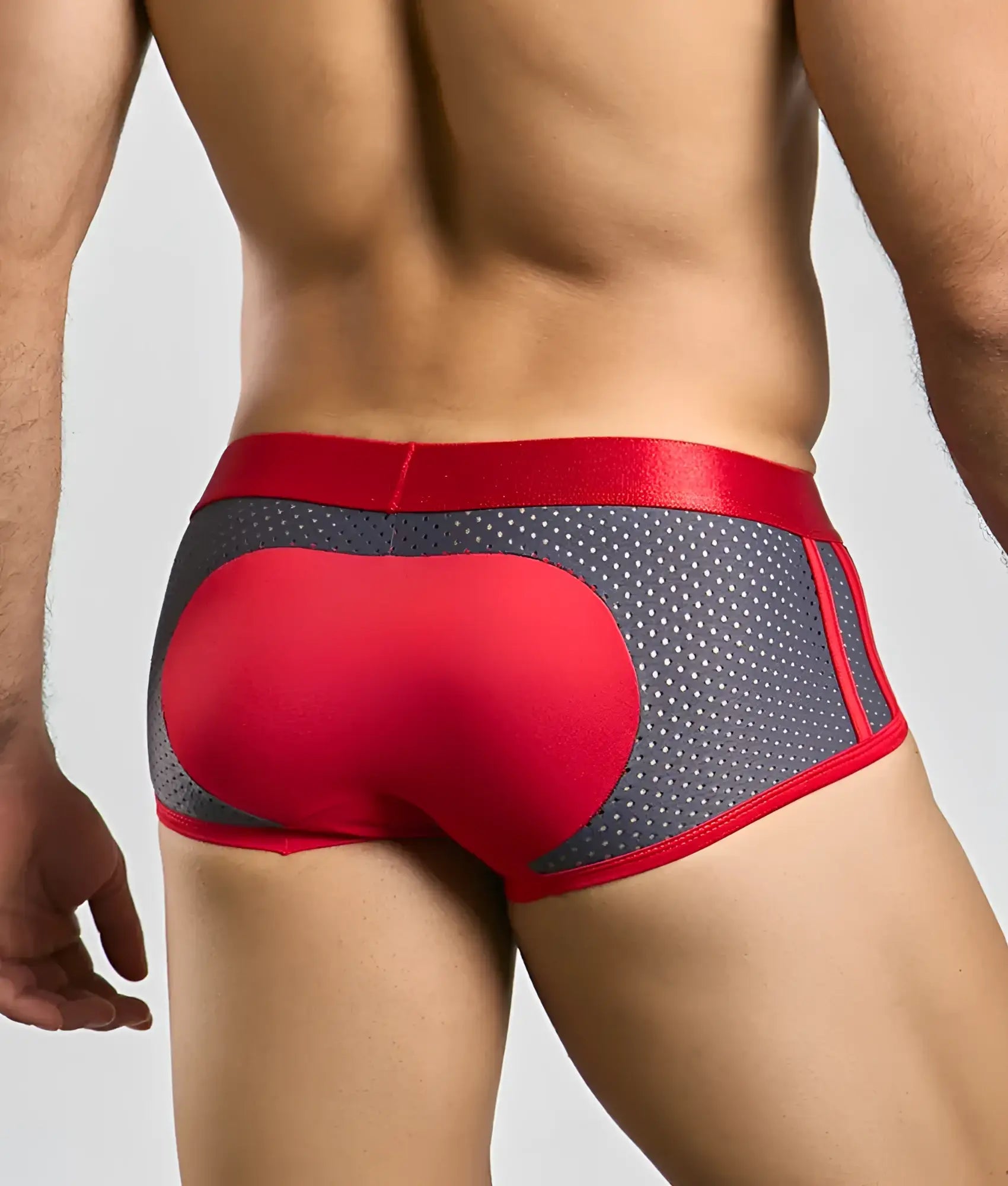 Malebasics spot new sexier trunk pink red and gray athletic briefs with perforated mesh design and bold red trim