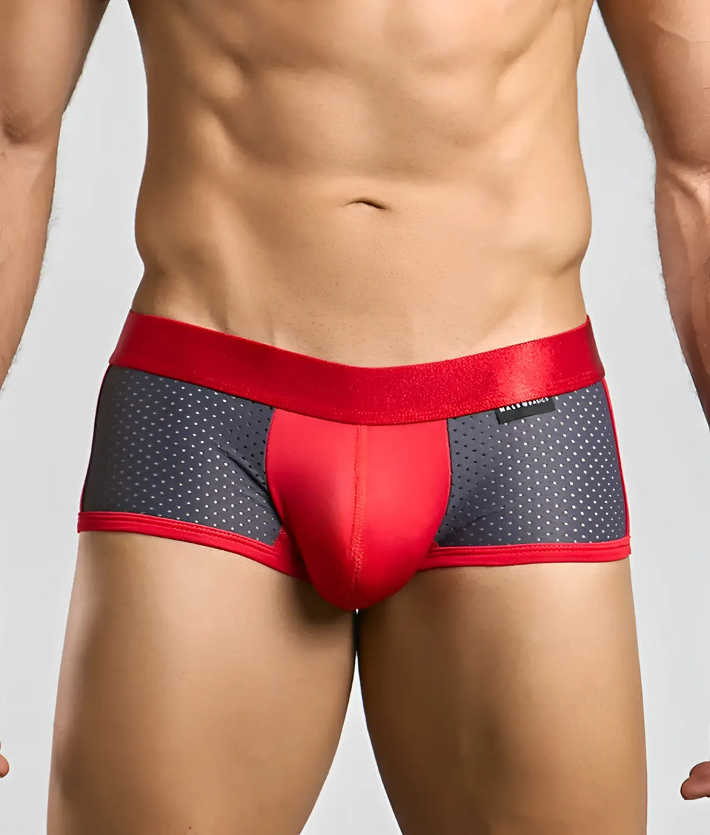 Malebasics spot new sexier trunk pink red and gray polka-dot briefs with red elastic waistband for men