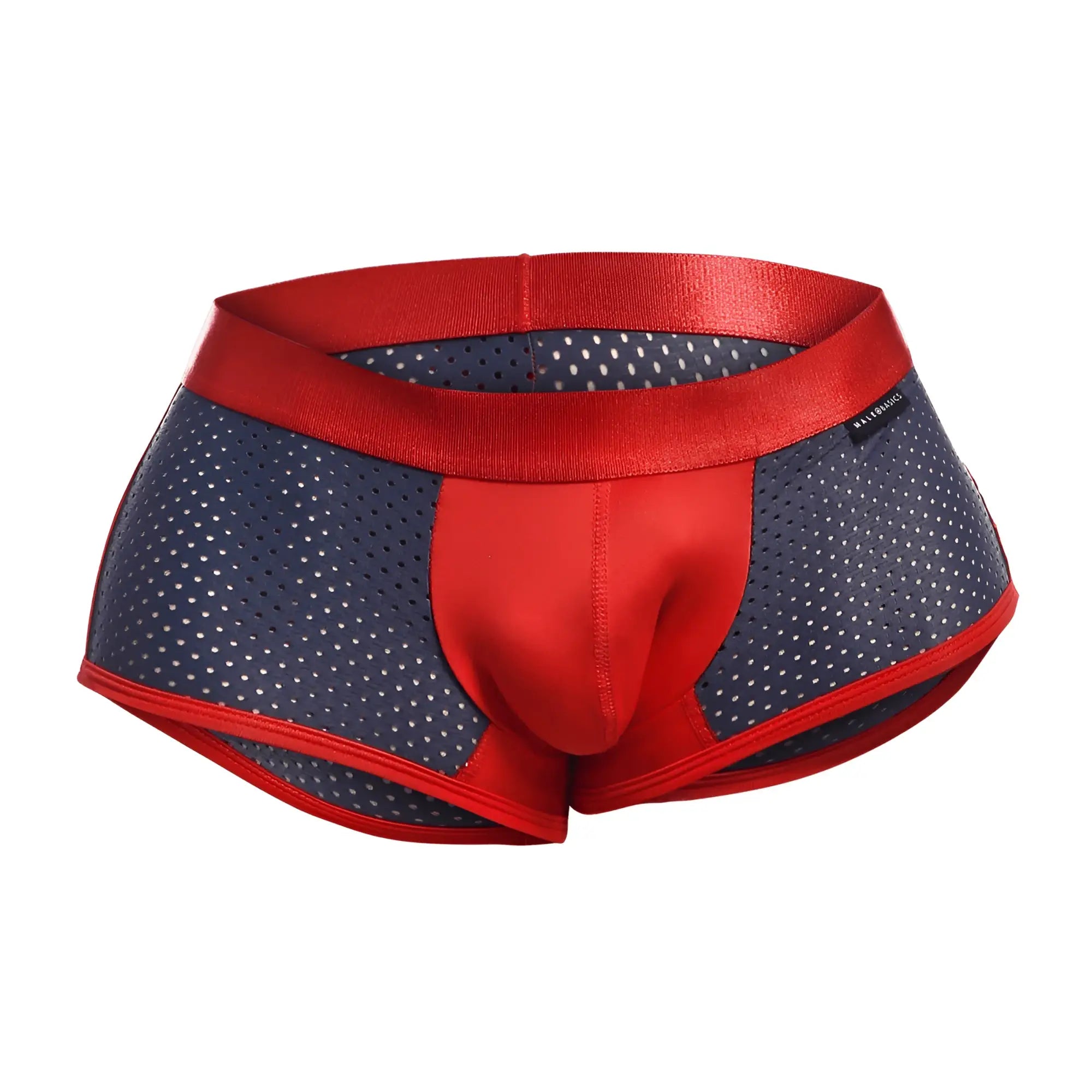 Malebasics spot new sexier trunk pink perforated red and navy blue athletic briefs with satin-like red waistband