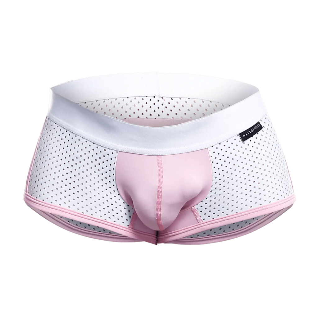 Malebasics Spot new sexier trunk pink perforated mesh briefs with white dots and solid pink front panel