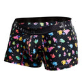 Malebasics trunk hipster black splash boxer briefs with multicolored paint splatter and pink stitched seams