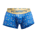 Malebasics trunk hipster spectrum blue patterned men’s boxer briefs with yellow waistband and geometric designs
