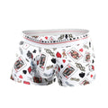 Malebasics trunk hipster poker white boxer briefs with red black and gold playing cards hearts spades and dice pattern