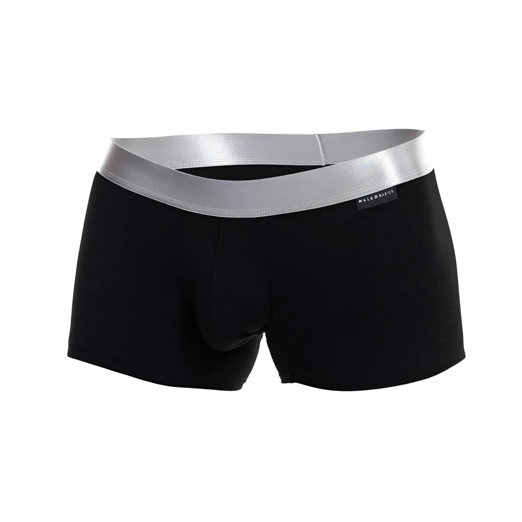 Black men’s briefs with shiny silver waistband in pima cotton by MaleBasics designed for comfort and everyday wear
