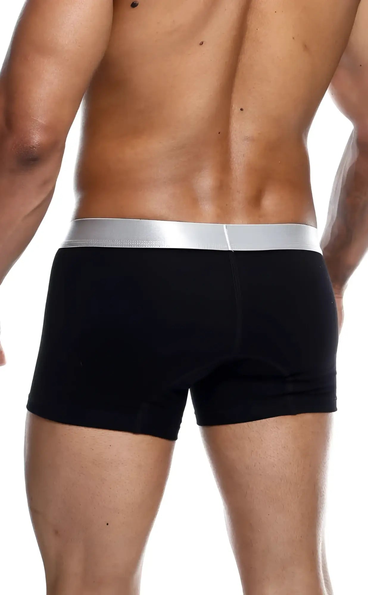 Black briefs with shiny silver waistband made from soft pima cotton by malebasics trunk style