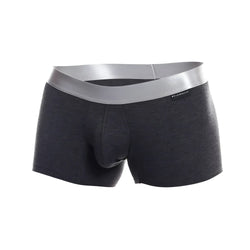 Dark gray heathered men’s pima cotton boxer briefs with a silver waistband from male basics trunk pima collection