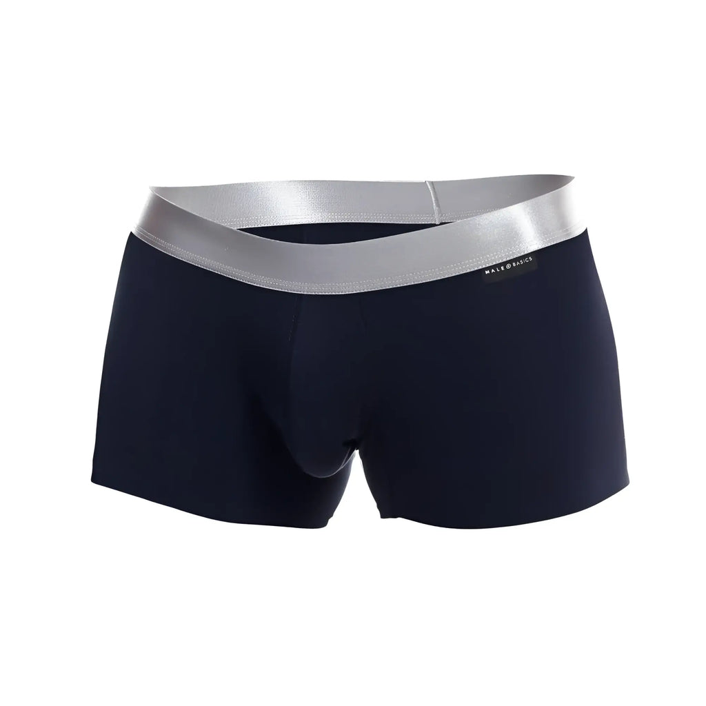 Navy blue men’s briefs with silver elastic waistband made from soft pima cotton by male basics trunk pima