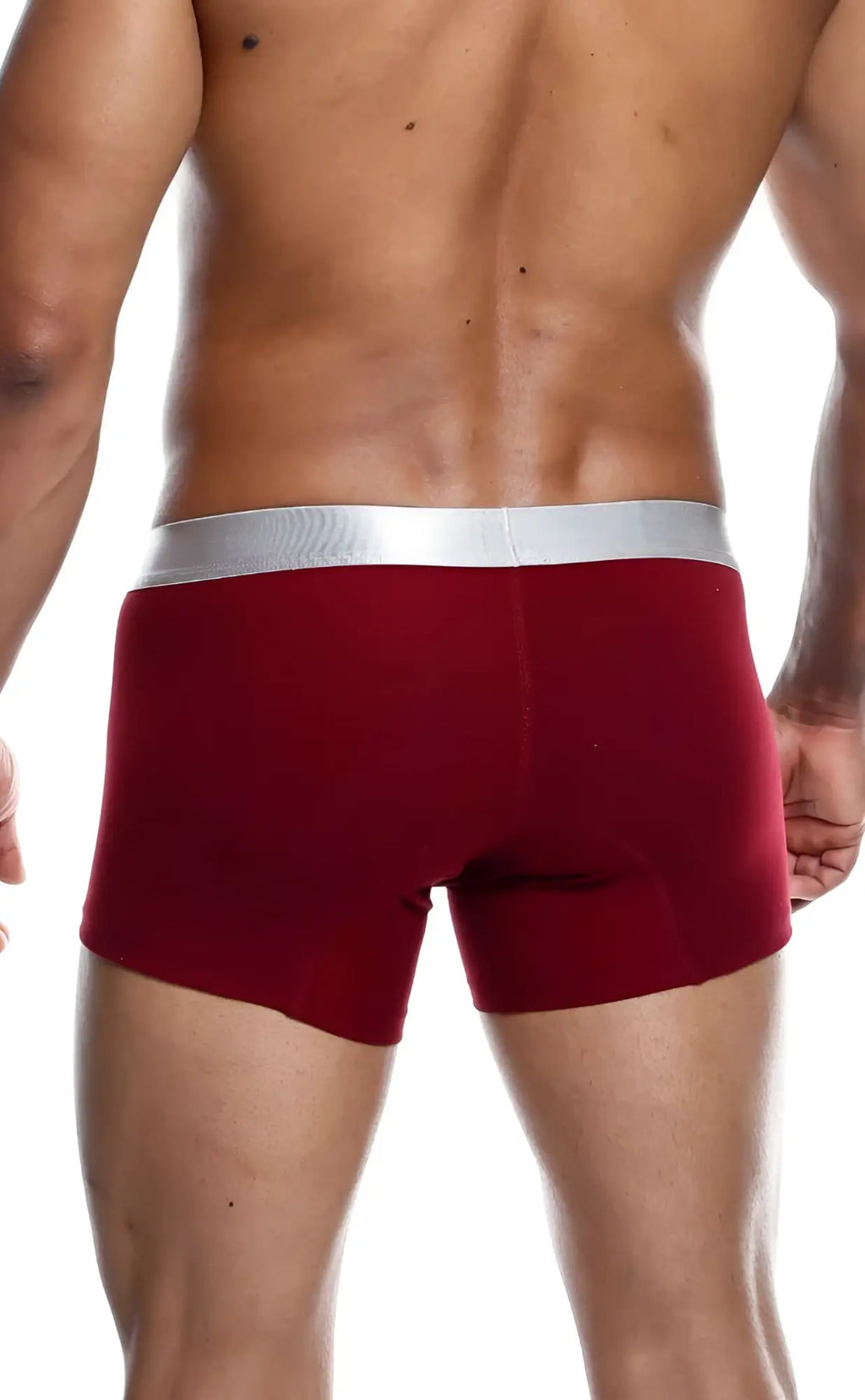 Red boxer briefs with a silver waistband made from pima cotton by Malebasics trunk for comfortable wear