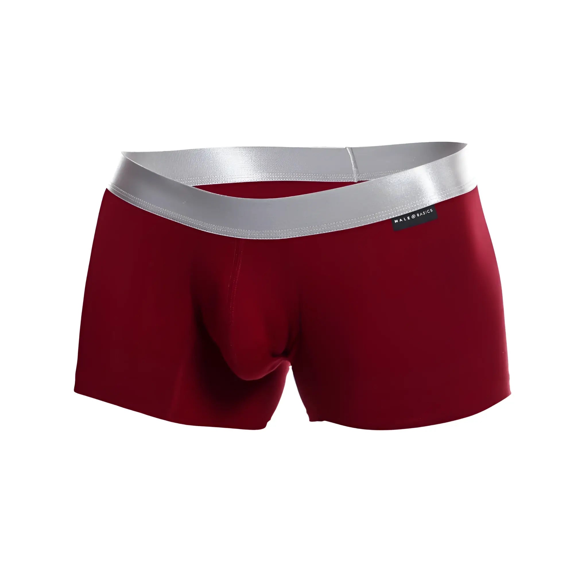 Red male basics trunk pima boxer briefs with silver waistband made from soft breathable pima cotton