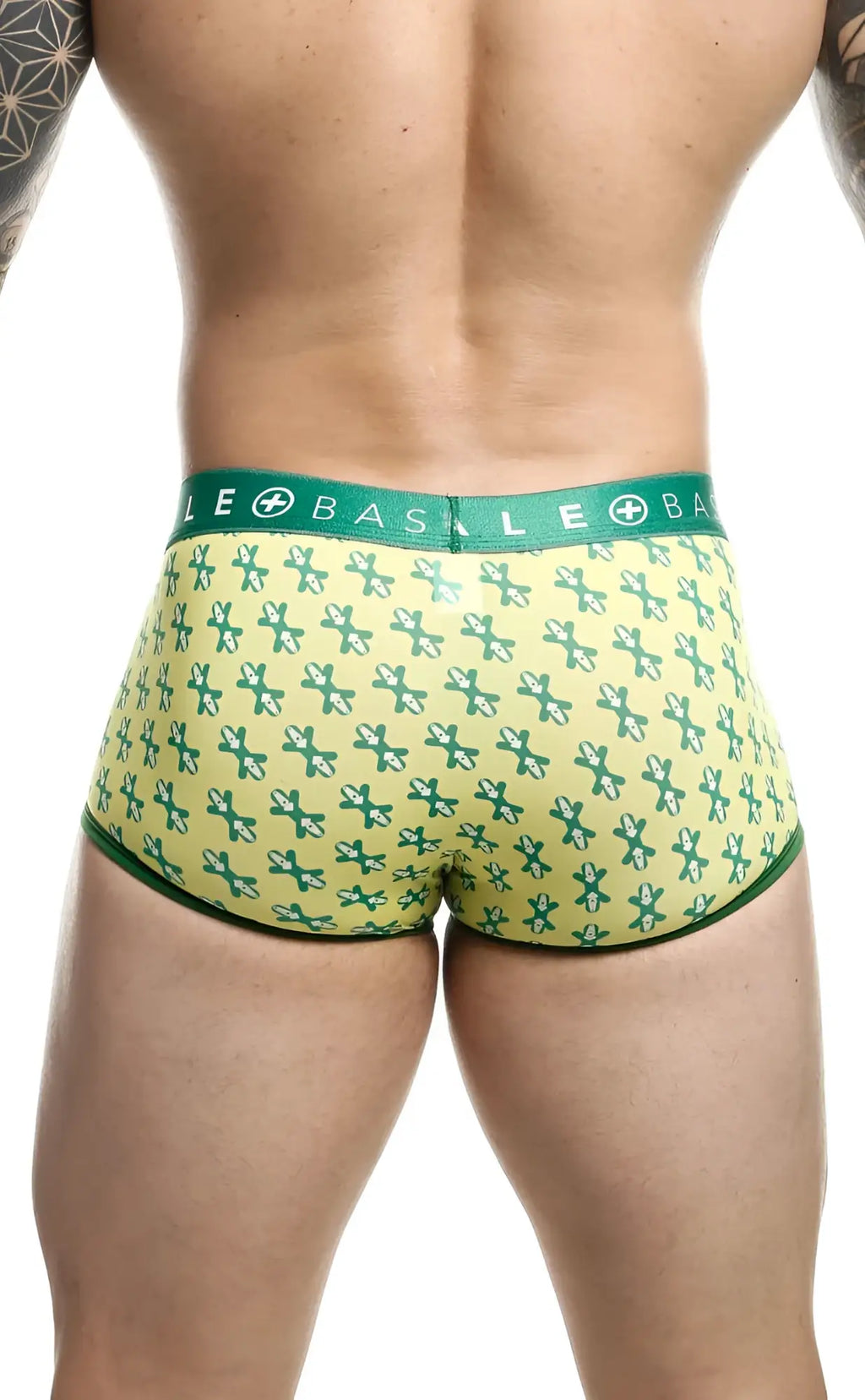 Malebasics trunk sexy pouch lime green and teal patterned men’s briefs with a repeating geometric design