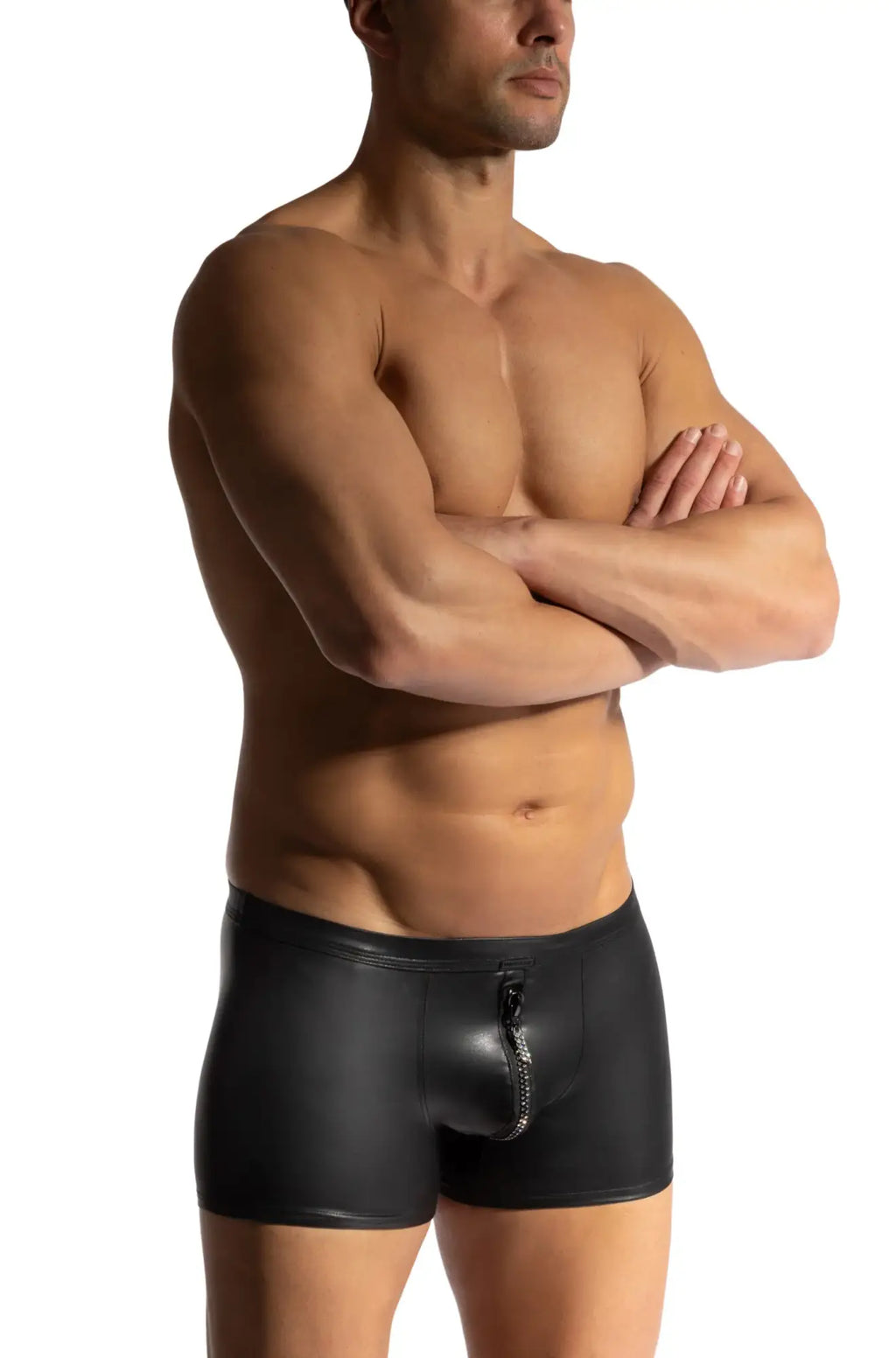 Black faux leather briefs with central zipper detail from Manstore zipper minipants M2466 for edgy fashion wear