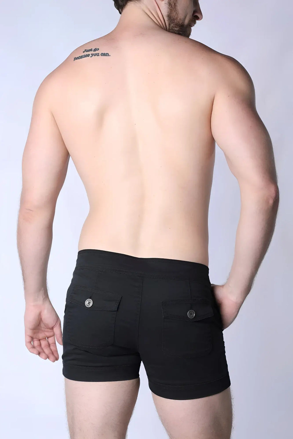 Black mariner sailor shorts with two front pockets each secured by a silver button perfect for casual wear