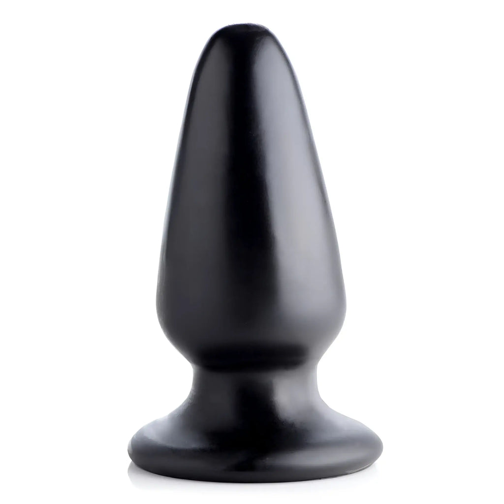 Master Cock Gigantor XXXL black tapered butt plug with a smooth, rounded tip and wide base on a white background.