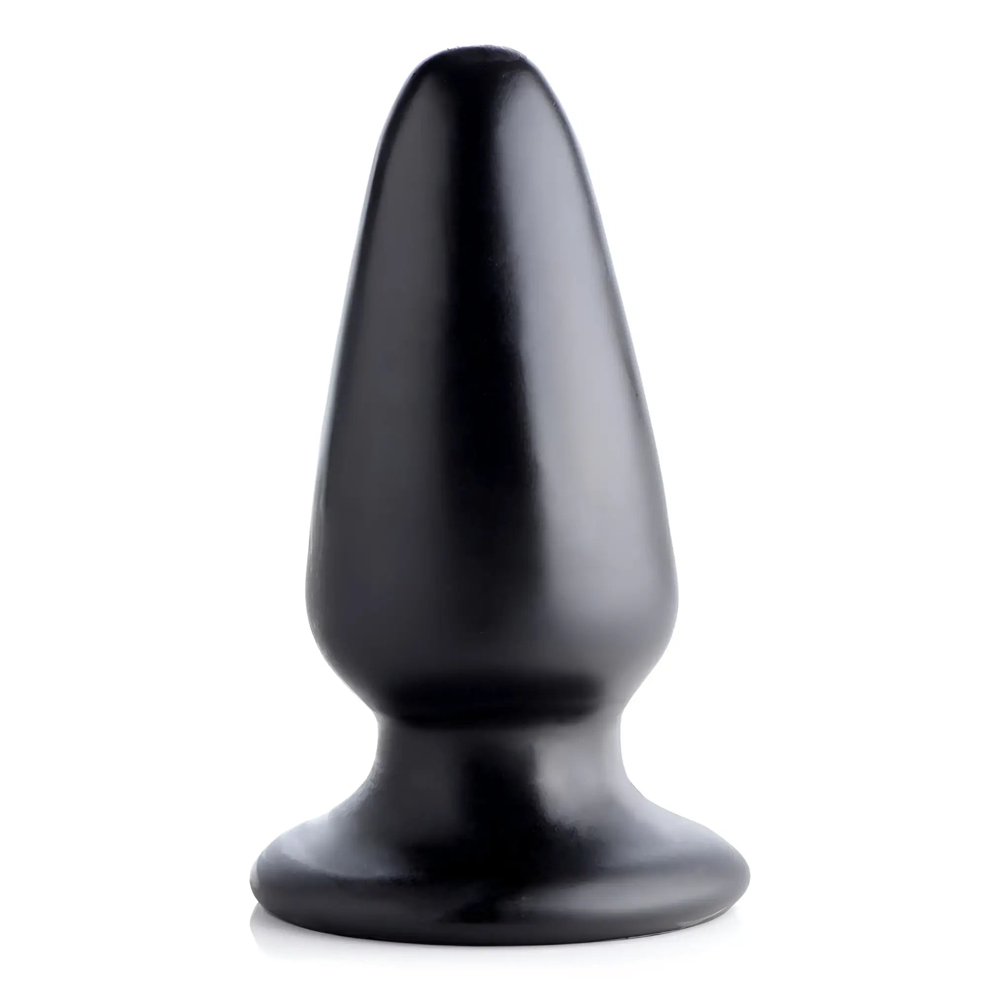 Master Cock Gigantor XXXL black tapered butt plug with a smooth, rounded tip and wide base on a white background.