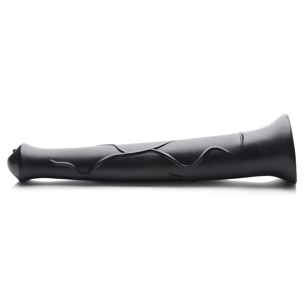 Master Cock Pony Boy: A 17-inch matte black, horse-style dildo with a tapered design and sculpted vein details.