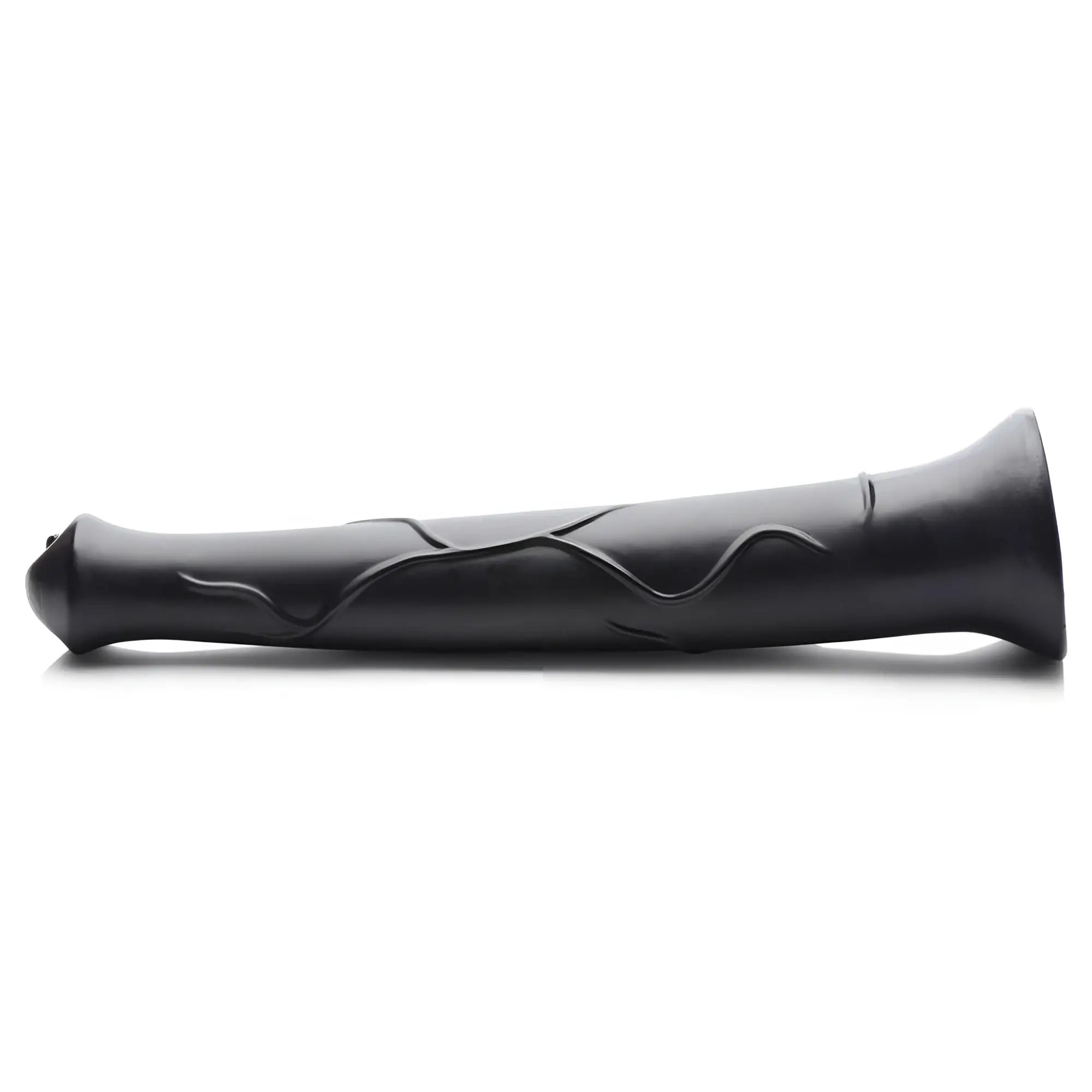 Master Cock Pony Boy: A 17-inch matte black, horse-style dildo with a tapered design and sculpted vein details.