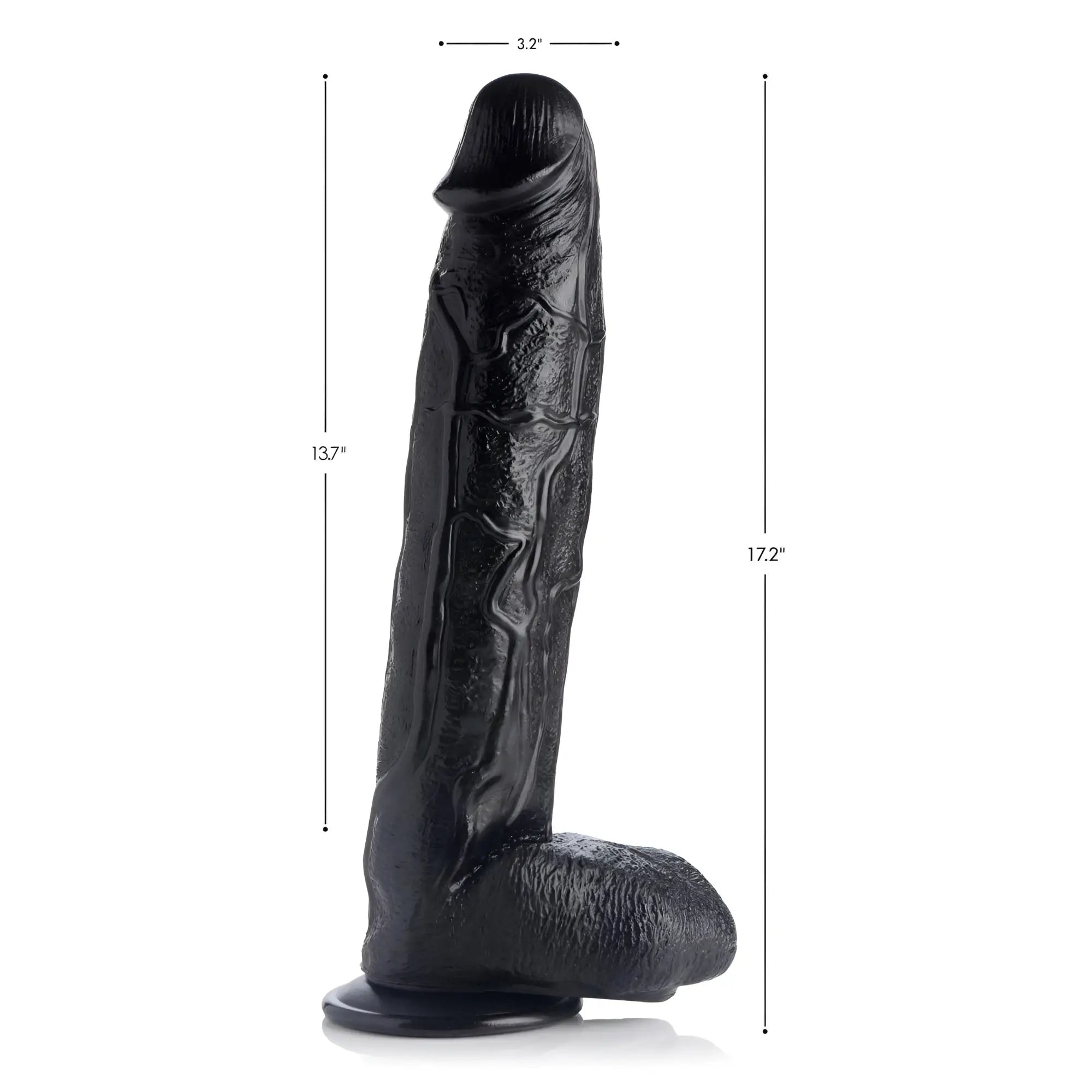Master Cock Raging Rhino 17-inch black dildo featuring realistic, highly veiny texture and a suction cup base.