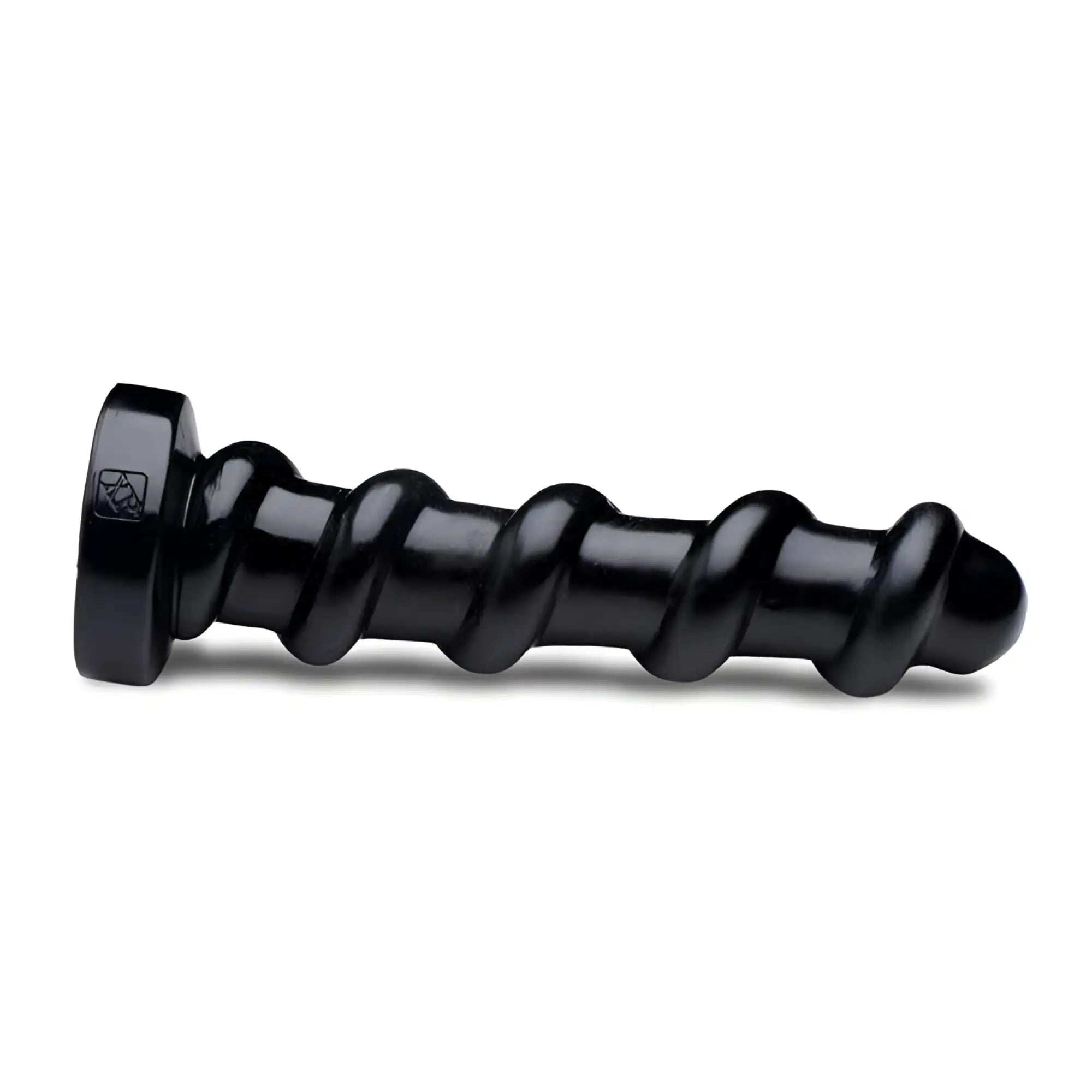Master Cock Screw Dildo: A black, glossy screw-shaped dildo with a hex-nut style base against a white background.