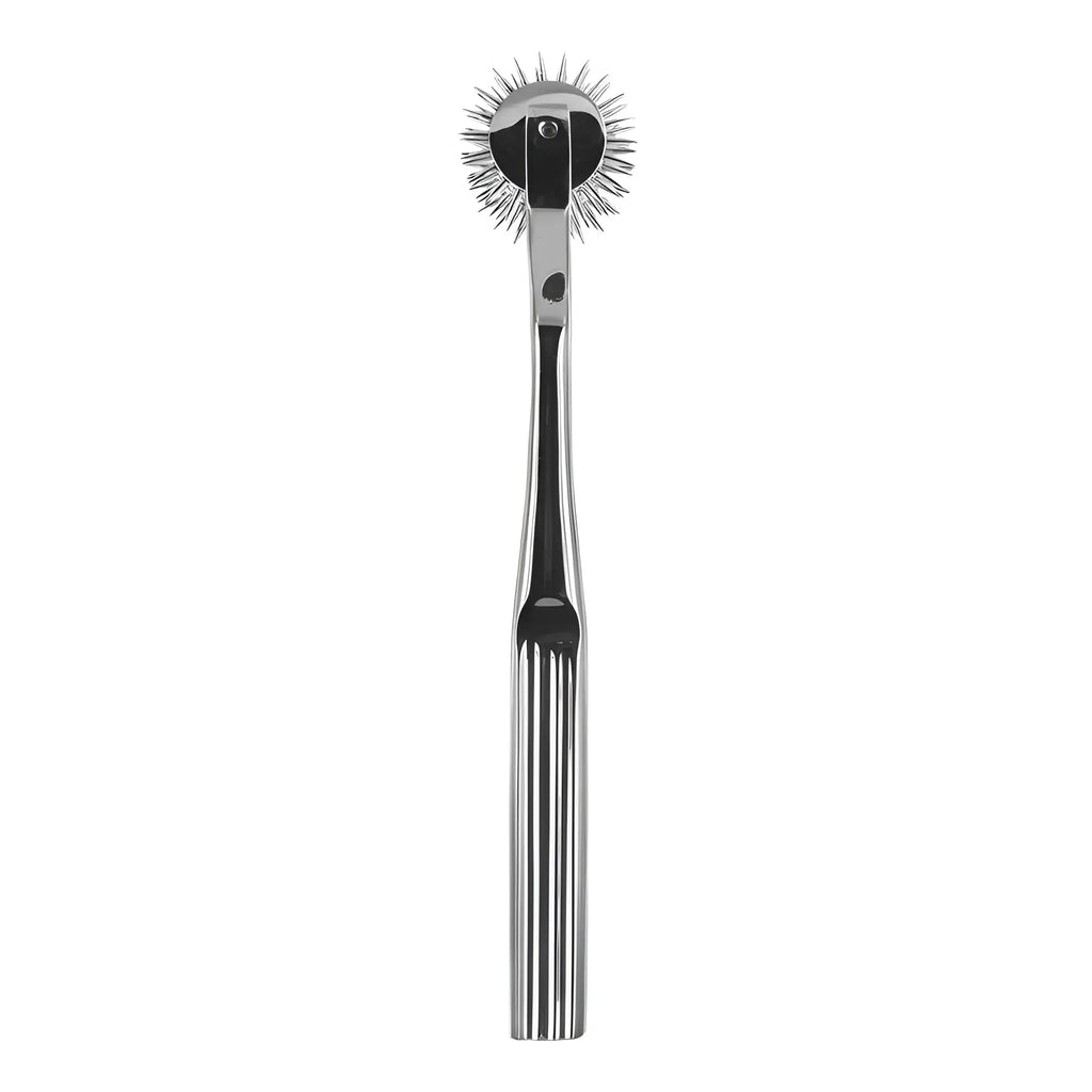 Master Series 5-Head Pinwheel in polished silver chrome with a spiked, serrated wheel and a fluted handle.