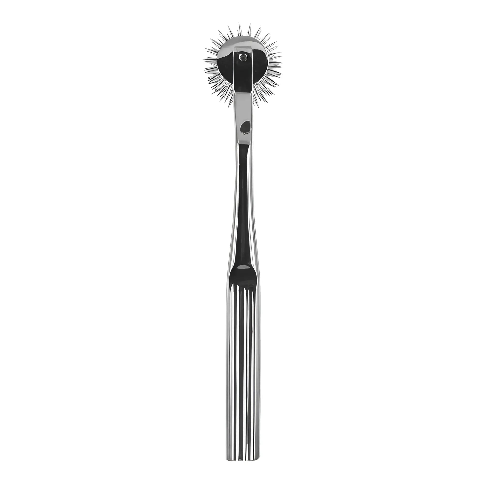 Master Series 5-Head Pinwheel in polished silver chrome with a spiked, serrated wheel and a fluted handle.