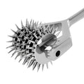 Master Series 5-Head Pinwheel: A shiny silver metal sensory tool with five spiked wheels on a Y-shaped handle.