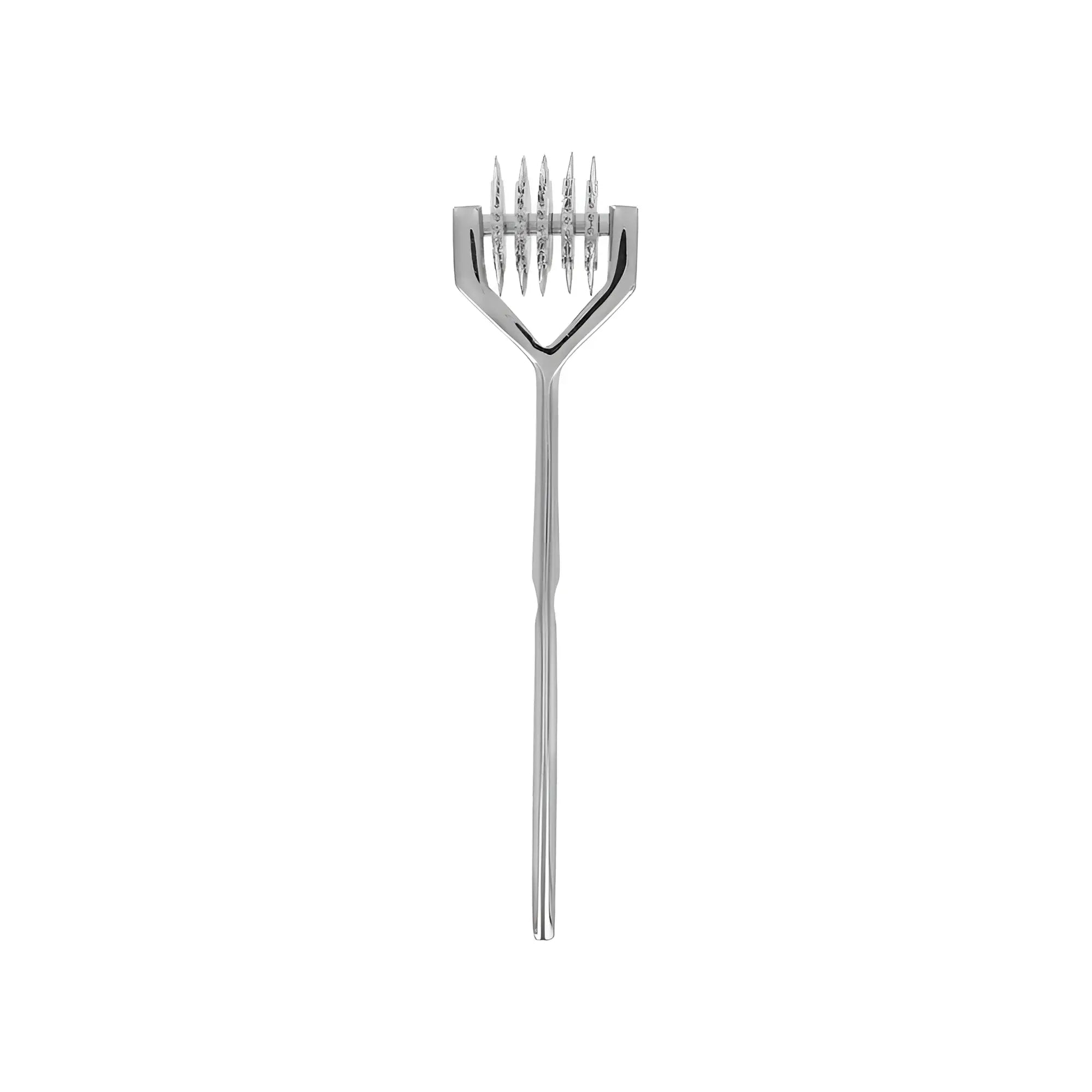 Master Series 5 Head Pinwheel: A chrome sensory tool with five spiked wheels on a Y-shaped handle against white.