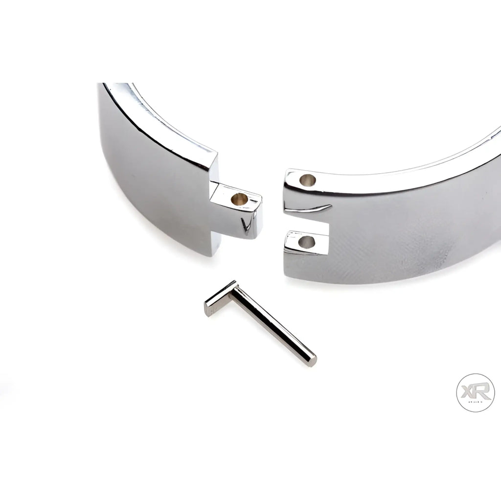 Master Series 5 Piece Stainless Steel Shackle with a silver, polished finish shown unlatched with its locking pin.
