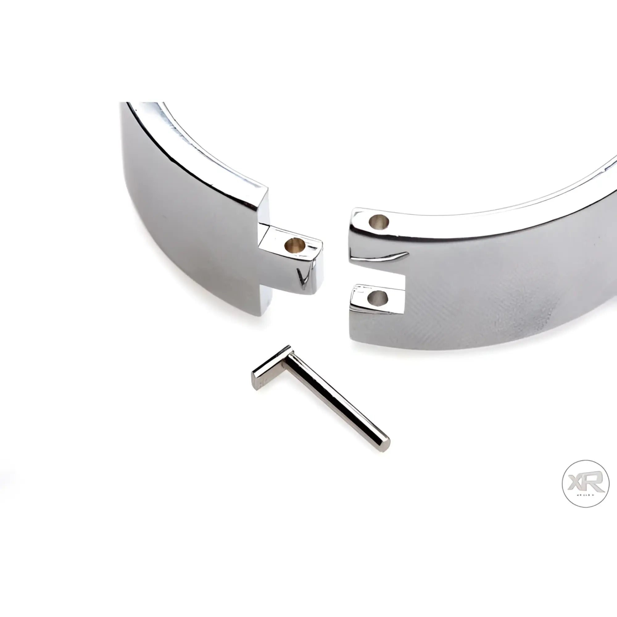 Master Series 5 Piece Stainless Steel Shackle with a silver, polished finish shown unlatched with its locking pin.