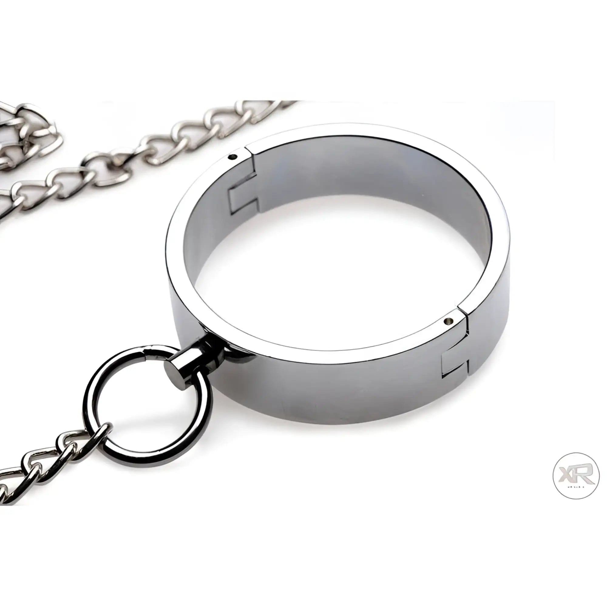 Master Series 5 Piece Stainless Steel Shackle Set: polished silver, heavy-duty circular metal cuff with attached chain.