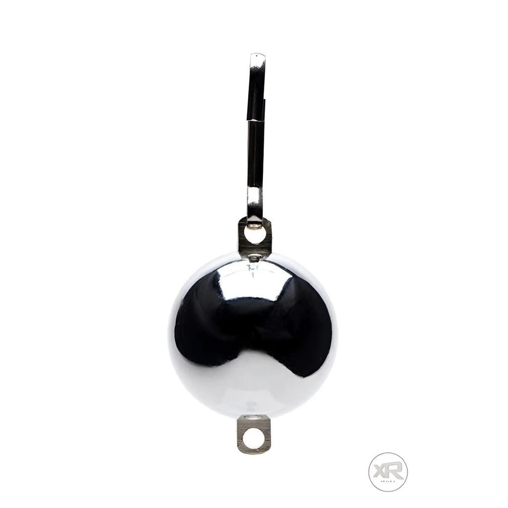 Master Series 8oz shiny chrome interlocking ball weight with a top carabiner and bottom connection point.