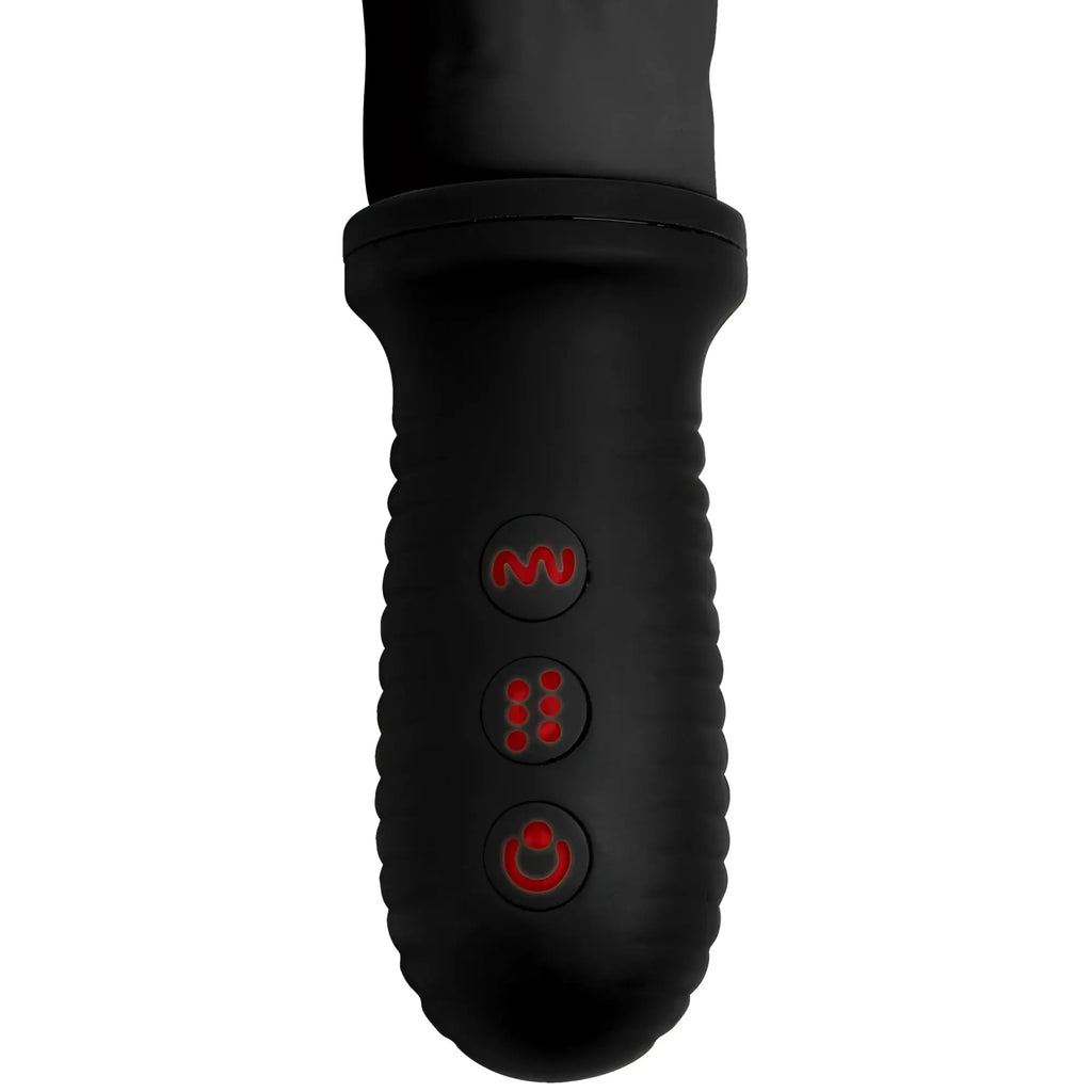 Black Master Series 8X dildo handle with textured grip and three illuminated red control buttons.