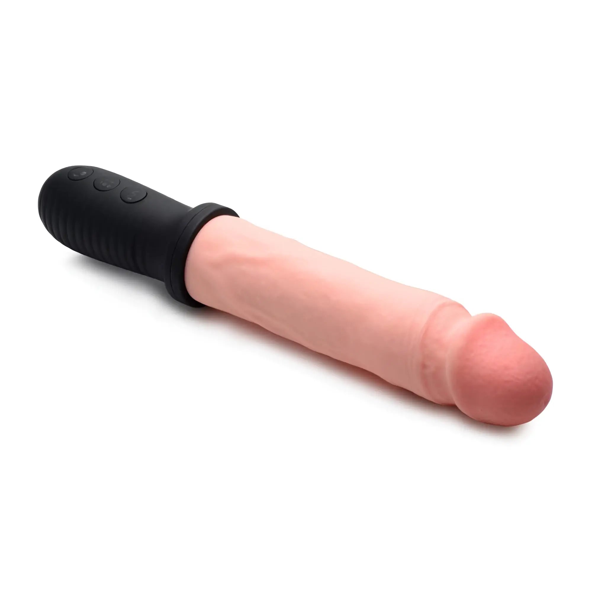 Master Series 8X Auto Pounder: a realistic, skin-toned dildo with a textured black control handle.