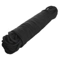 Master Series 96ft black cotton bondage rope coiled tightly in a cylindrical bundle against a white background.